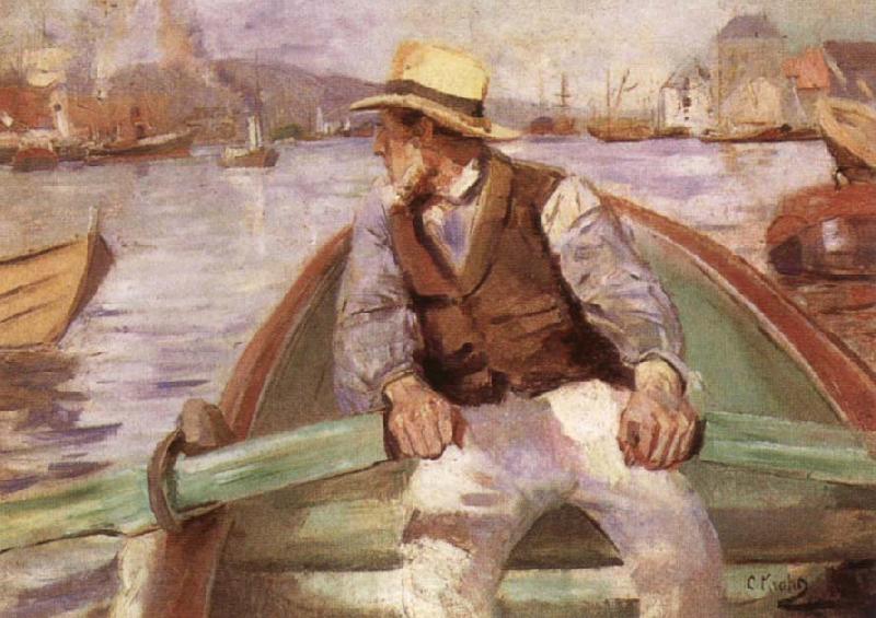Christian Krohg Look ahead,the harbour at Bergen Germany oil painting art
